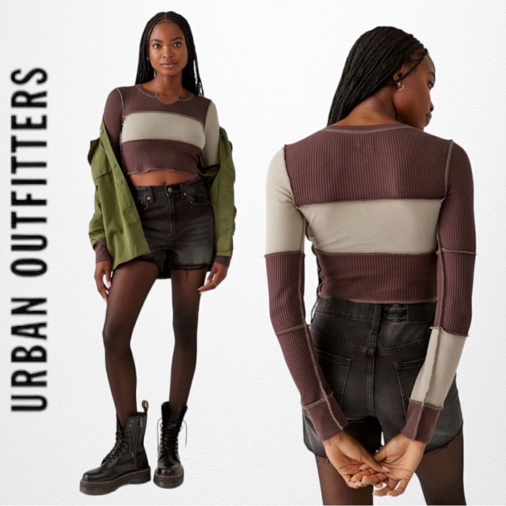 NEW BDG Urban Outfitters UO Sabine Spliced Thermal Top S M